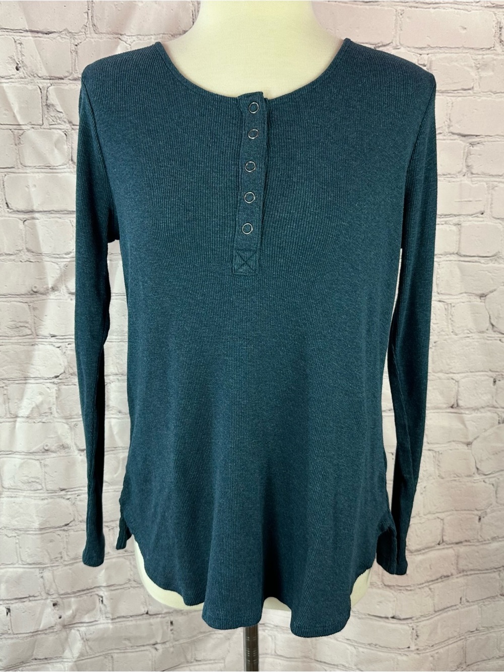 J. Jill Teal Long-Sleeve Henley Knit Top women S layer minimalist casual outdoor